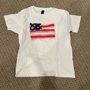 Patriotic Patchwork White T-Shirt with Flag Design